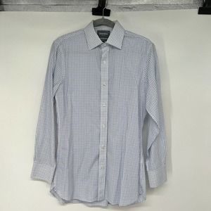 Bonobos Button Up Mens 15 / 32 White Blue Gingham Tailored Slim Fit Wrinkle Free